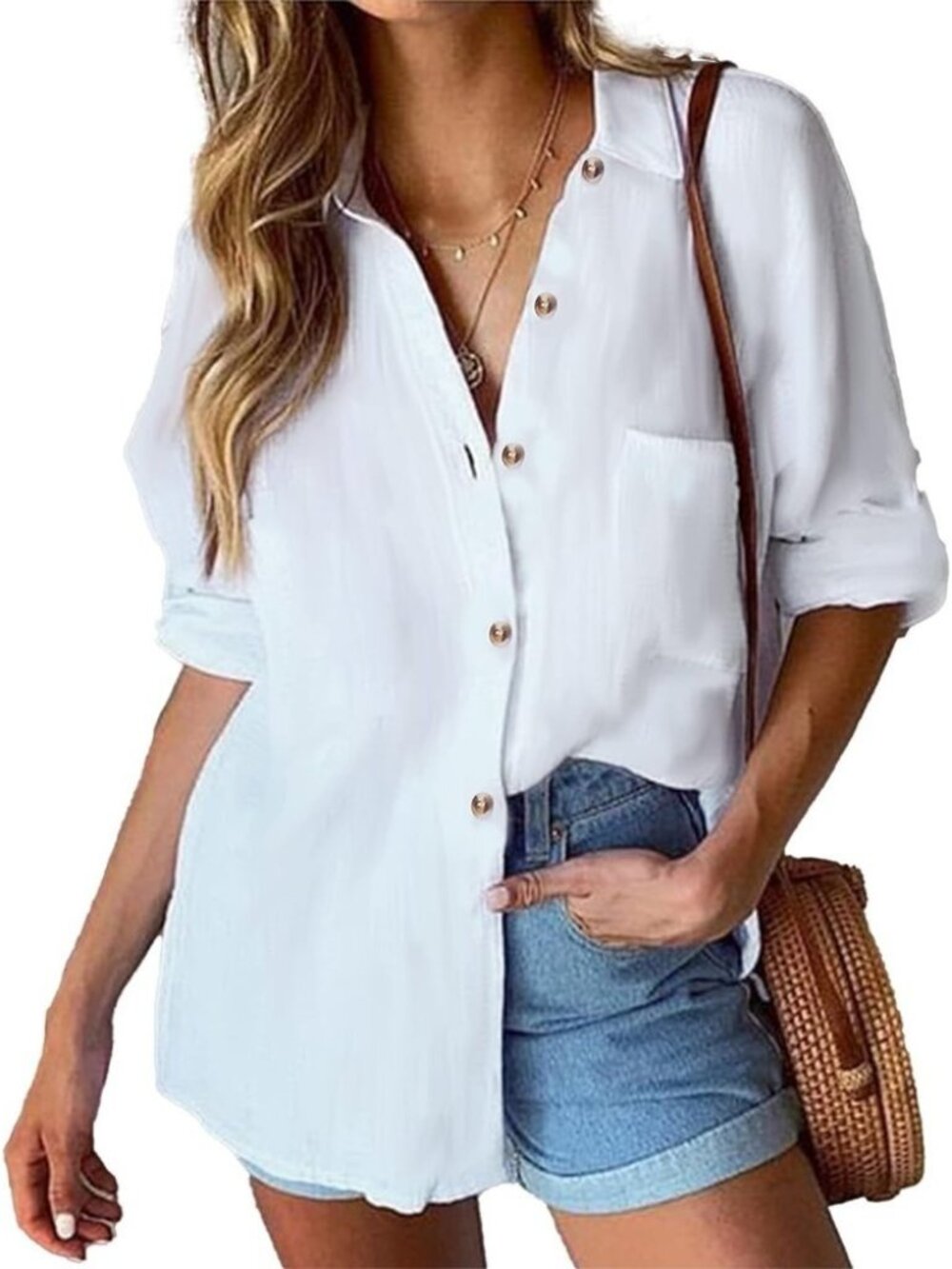 Women's Cotton Button Down Shirt Casual Long Sleeve Loose Fit Collared Linen